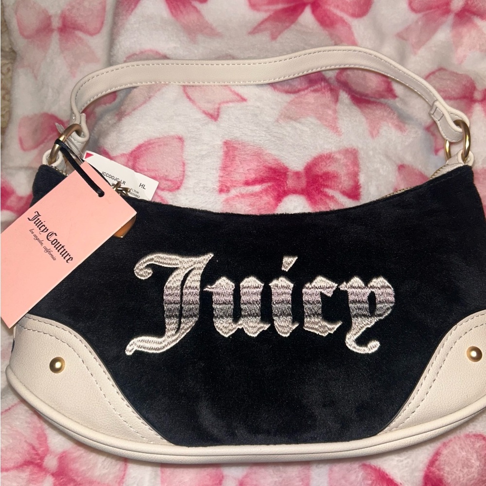 Juicy Couture Black and Cream 'Juice' Embroidered Shoulder Bag
